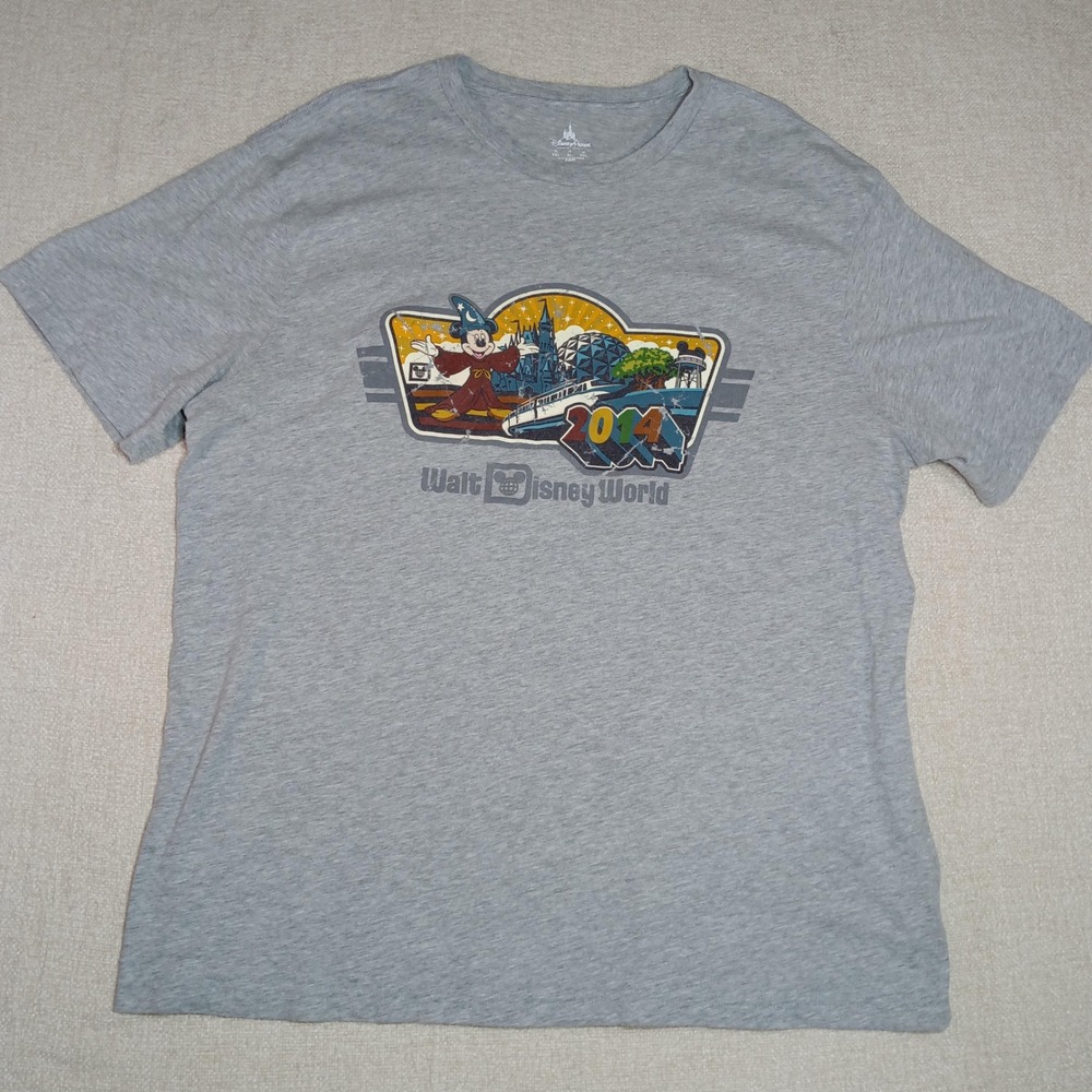 Disney Parks Walt Disney World 2014 Sorcerer Mickey Gray Graphic T-Shirt Mens XL